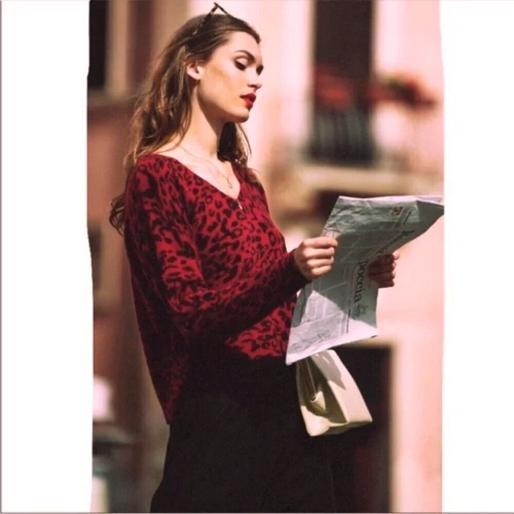 Rails Red Black Gracie Leopard Print Sweater NWT - image 4